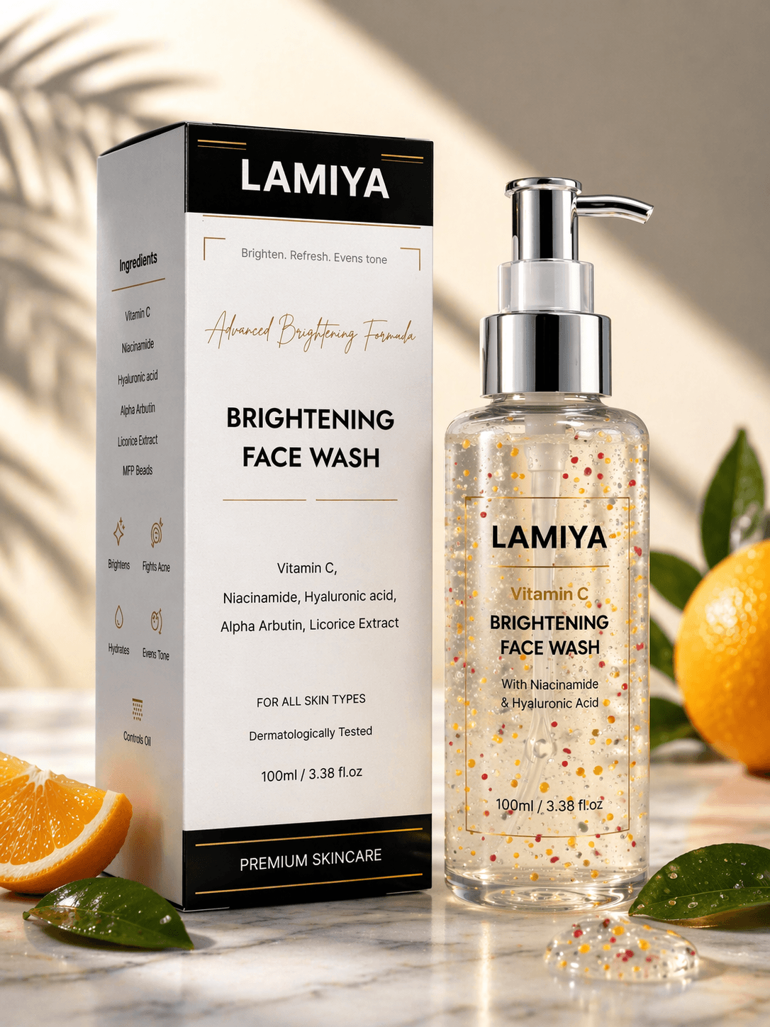 Lamiya Brightening Facewash — Vitamin C, Niacinamide & Hyaluronic Acid | 100ml — face-wash · Lamiya Pakistan
