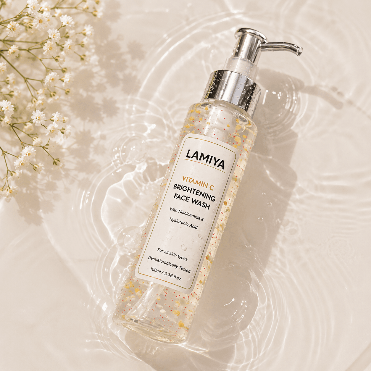 Lamiya brightening face wash 100ml bottle with ingredient details