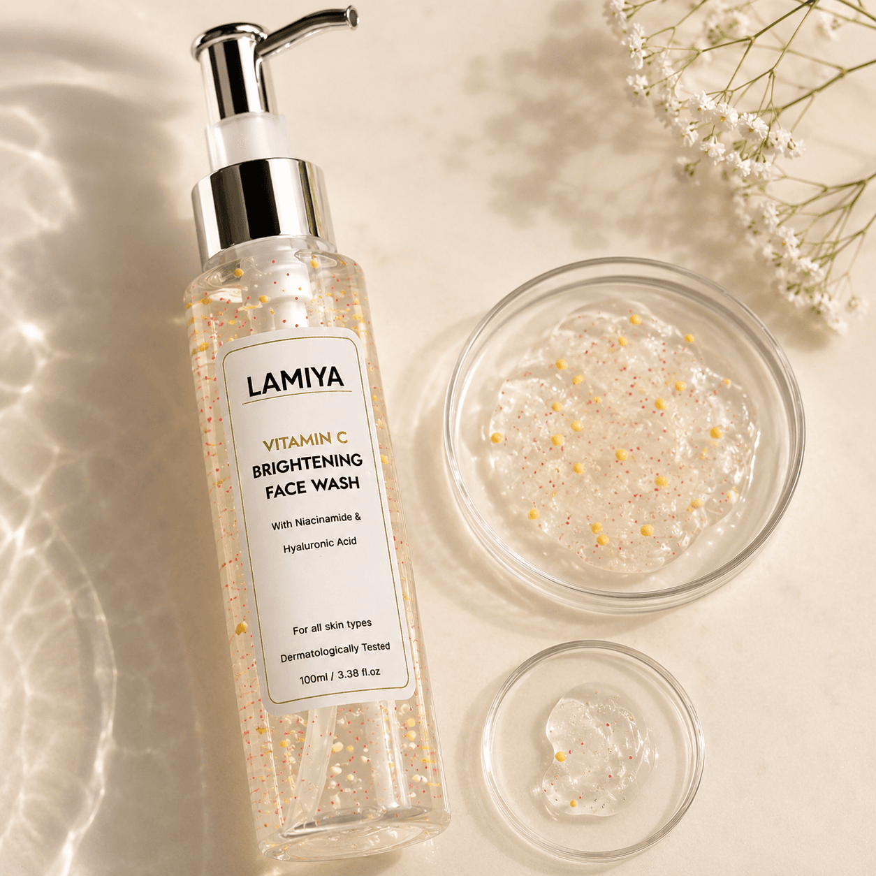 Lamiya Vitamin C brightening face wash gel texture close-up