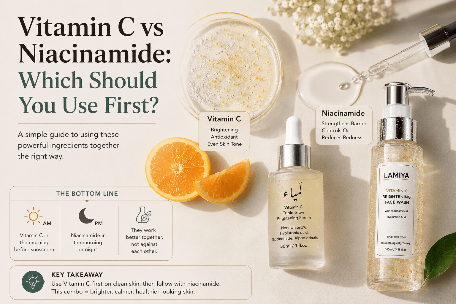 Vitamin C vs Niacinamide: Which Should You Use First? — Lamiya skincare journal Pakistan